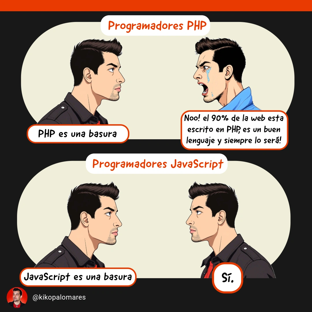 En dos escenas, Kiko critica PHP y JavaScript. El programador de PHP protesta llorando; el de JavaScript se limita a estar de acuerdo.