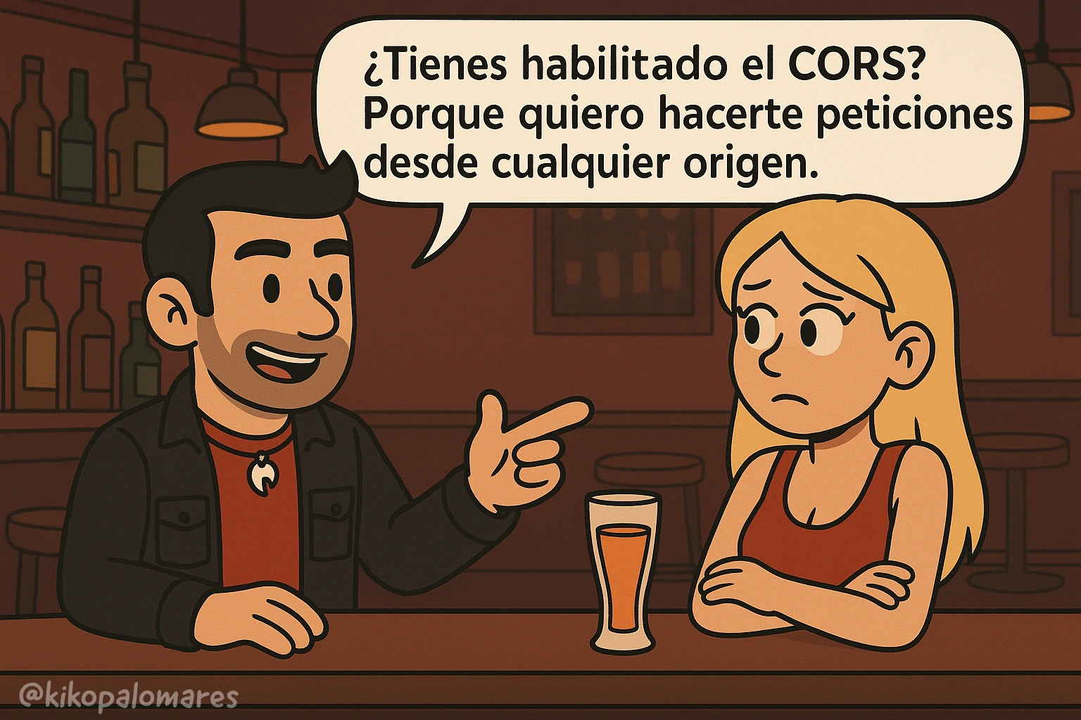 Kiko pregunta a una chica si tiene habilitado CORS para poder hacerle peticiones desde cualquier origen.
