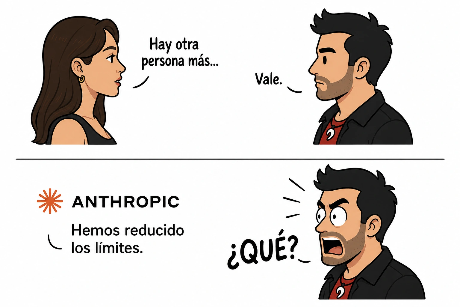 Kiko acepta con calma una noticia sentimental, pero se indigna cuando Anthropic anuncia una reducción de límites.