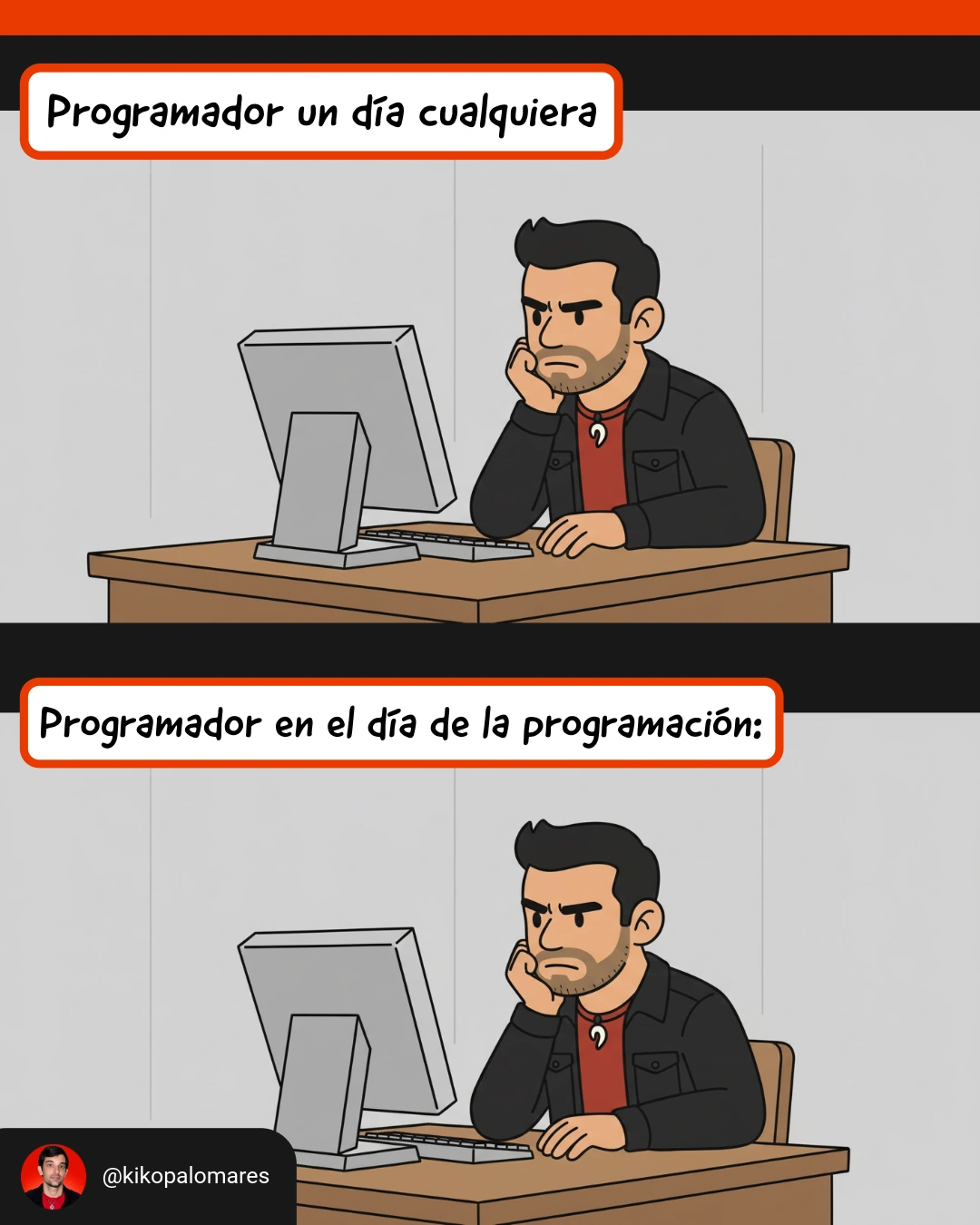 Kiko trabaja ante el ordenador tanto un día cualquiera como en el Día de la Programación.
