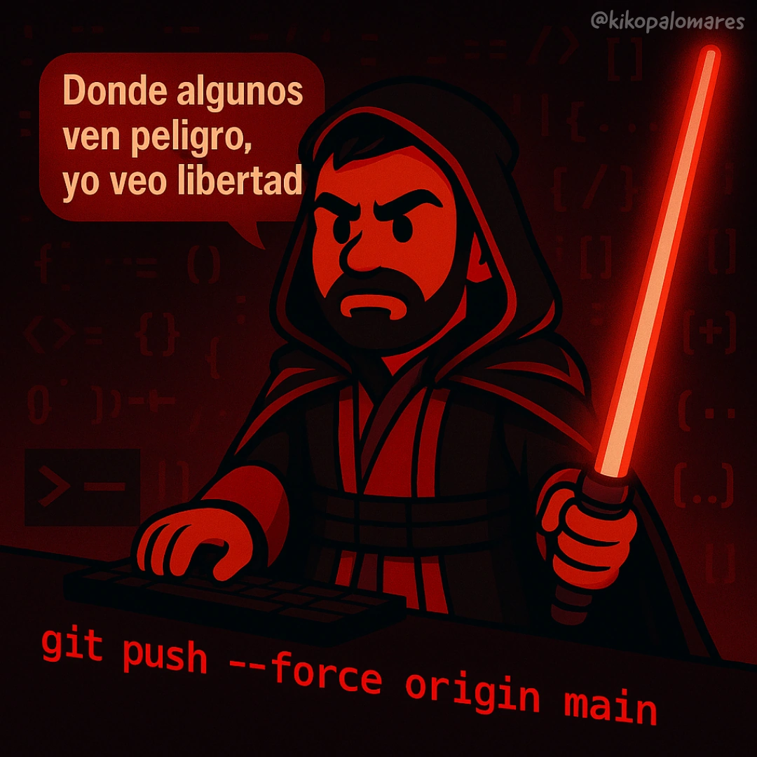 Kiko, como un Sith con sable rojo, ve libertad donde otros ven peligro y ejecuta git push --force origin main.