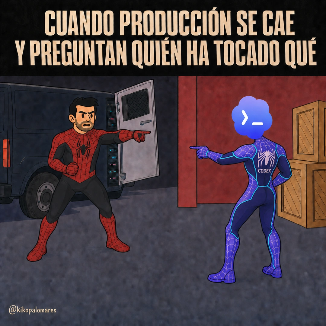 Kiko y Codex, vestidos como dos Spider-Man, se señalan mutuamente tras una caída de producción.