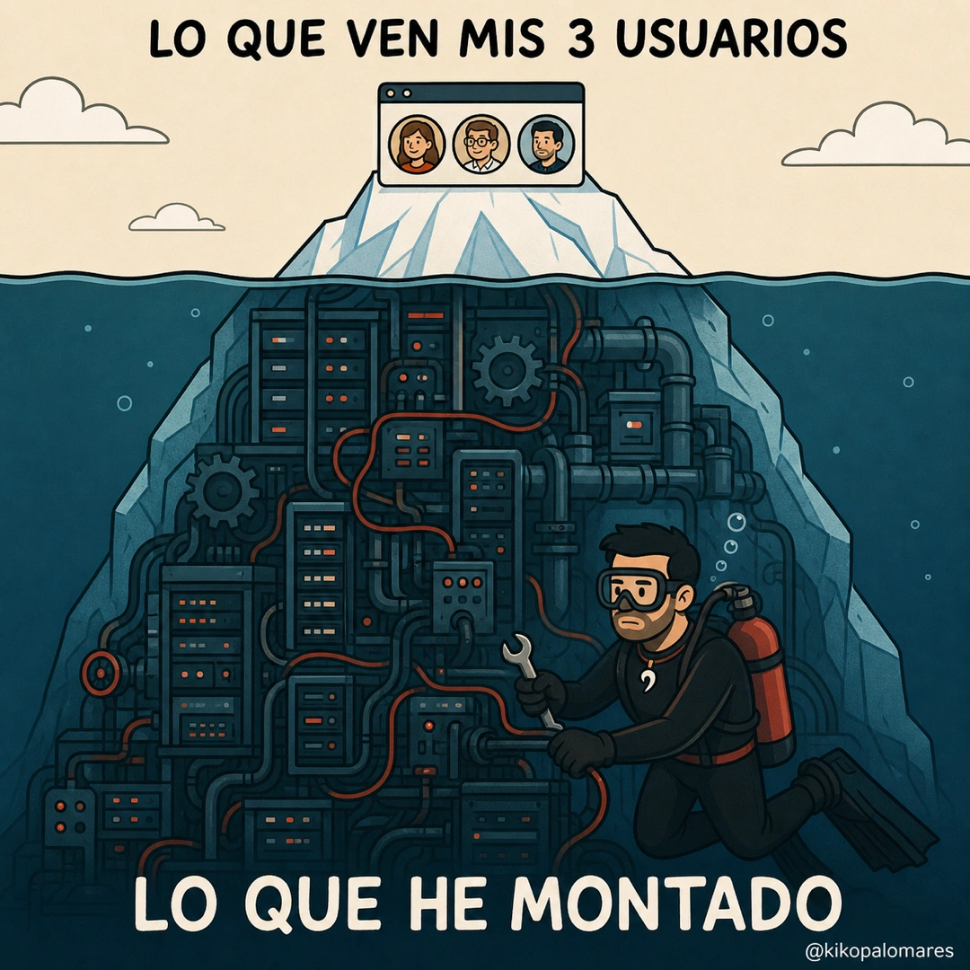 Una app diminuta en la punta de un iceberg; bajo el agua, Kiko bucea entre una enorme infraestructura de servidores y cables.